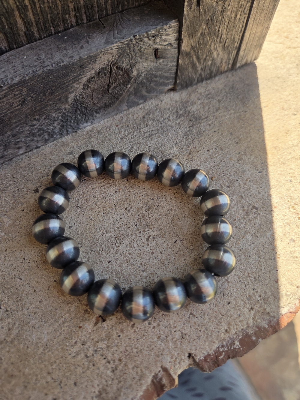 12mm Machine Made Sterling Silver Navajo Pearl Stretch Bracelet